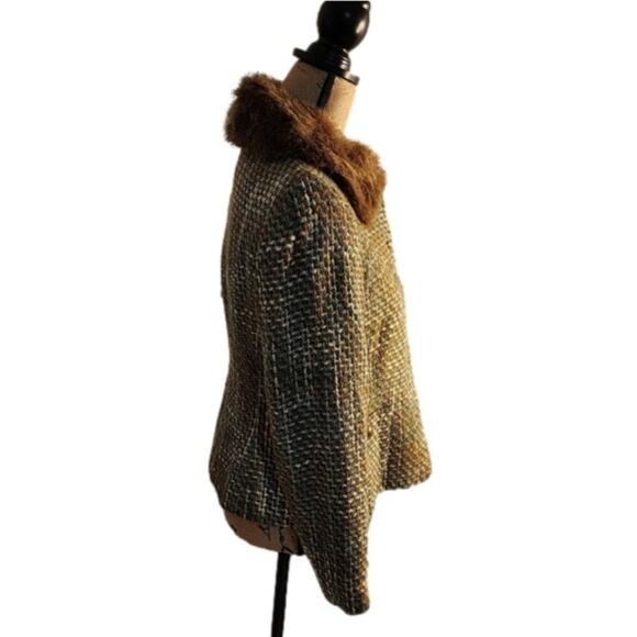 KASPER Brown and Green Tweed Faux Fur Collar Fitted Tailored Blazer Jacket 10P - Picture 14 of 14
